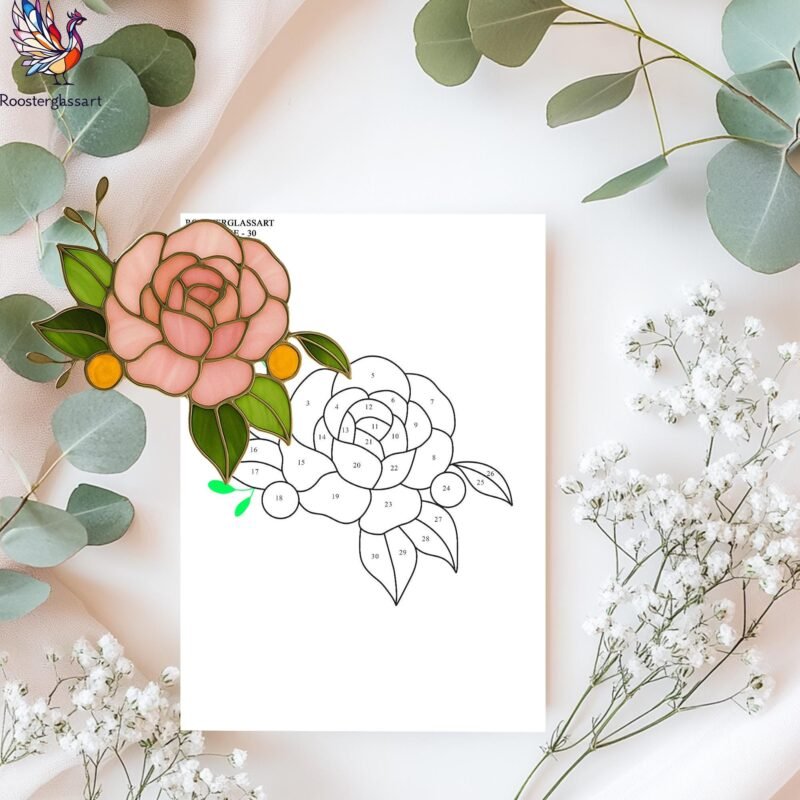 Digital Download Stained Glass Prink Rose Pattern, Stained Glass Pattern, Modern Suncatcher, DIY Stained Glass - Image 3