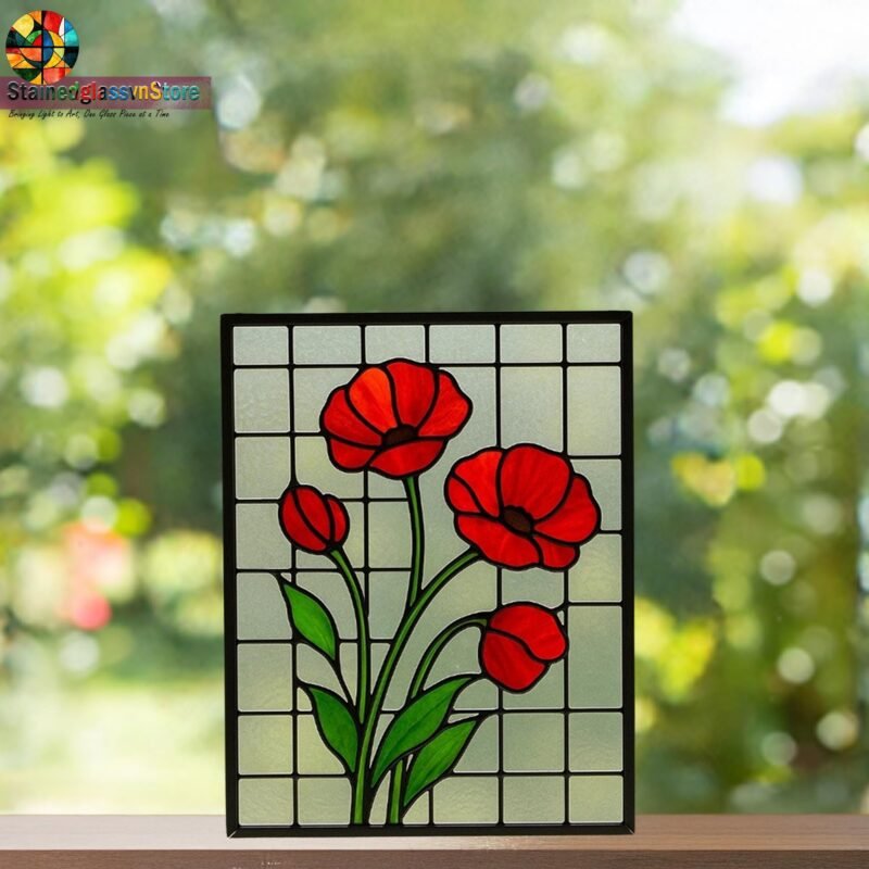 Digital file Poppy stained glass Leaves Stained Glass Pattern, Calla daisy Flowers Modern Suncatcher, Diy Stained Glass - Image 6