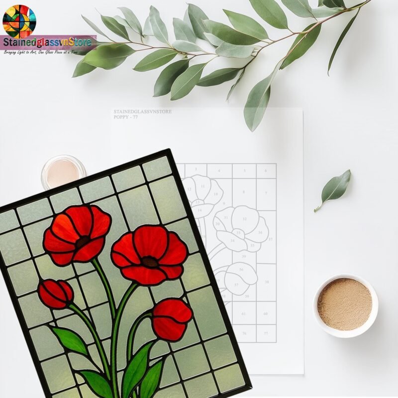 Digital file Poppy stained glass Leaves Stained Glass Pattern, Calla daisy Flowers Modern Suncatcher, Diy Stained Glass - Image 4