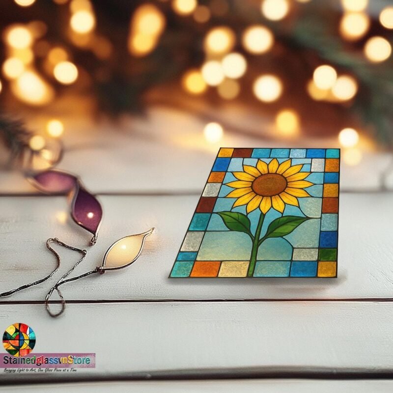 Digital file Sunflower stained glass Leaves Stained Glass Pattern, Calla daisy Flowers Modern Suncatcher, Diy Stained Glass - Image 7
