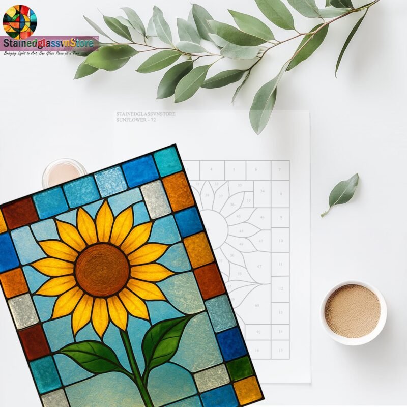 Digital file Sunflower stained glass Leaves Stained Glass Pattern, Calla daisy Flowers Modern Suncatcher, Diy Stained Glass - Image 4
