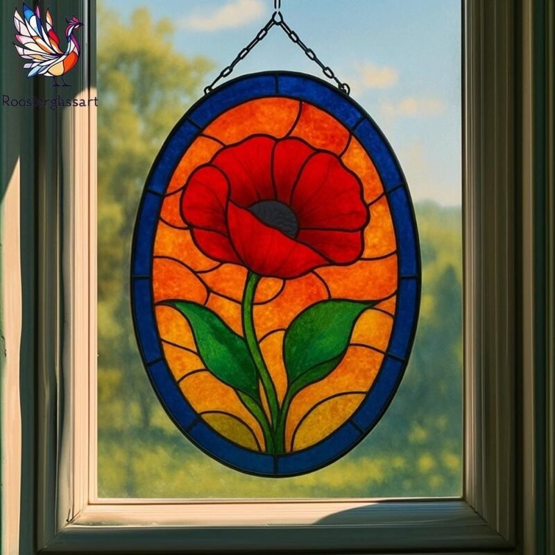 Digital Download Stained Glass Poppy Pattern, Stained Glass Pattern, Modern Suncatcher, DIY Stained Glass - Image 2
