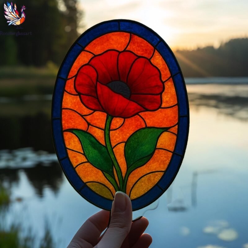 Digital Download Stained Glass Poppy Pattern, Stained Glass Pattern, Modern Suncatcher, DIY Stained Glass - Image 5