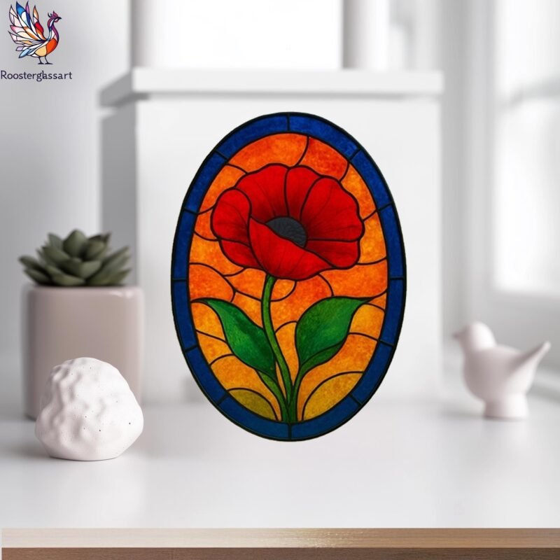 Digital Download Stained Glass Poppy Pattern, Stained Glass Pattern, Modern Suncatcher, DIY Stained Glass - Image 6