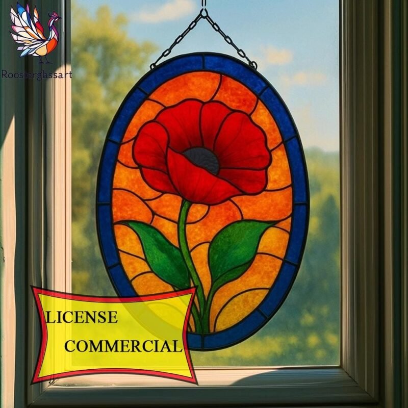 Digital Download Stained Glass Poppy Pattern, Stained Glass Pattern, Modern Suncatcher, DIY Stained Glass