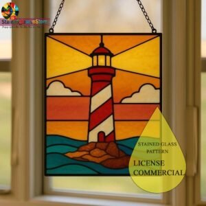 Digital file Lighthouse stained glass Leaves Stained Glass Pattern, Calla daisy Flowers Modern Suncatcher, Diy Stained Glass