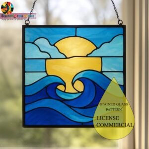Digital file Ocean Waves stained glass Leaves Stained Glass Pattern, Calla daisy Flowers Modern Suncatcher, Diy Stained Glass