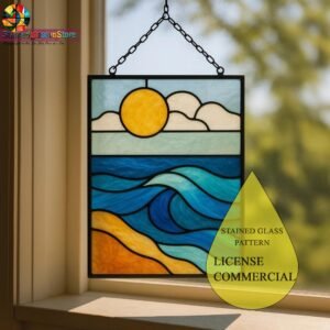 Digital file Sun and ocean stained glass Leaves Stained Glass Pattern, Calla daisy Flowers Modern Suncatcher, Diy Stained Glass